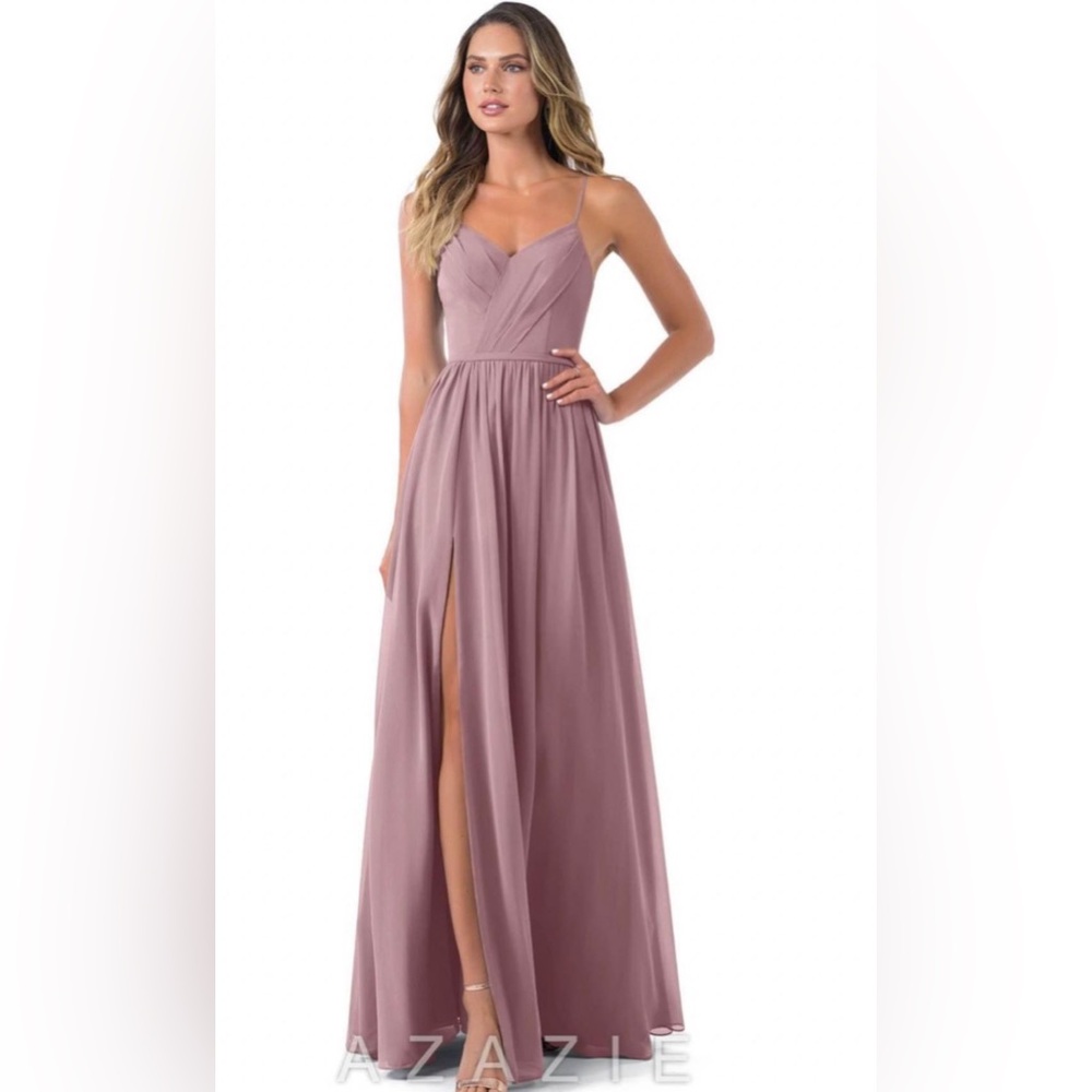 Azazie Mauve Maxi Dress with Spaghetti Straps
